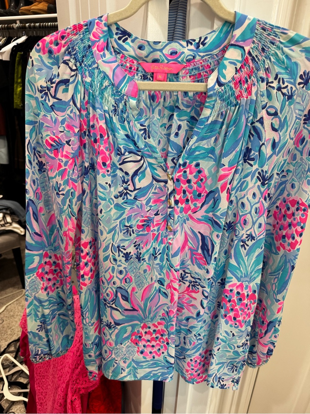 Lilly Pulitzer Scoop-Neck Women’s Blouse - Pink & Blue